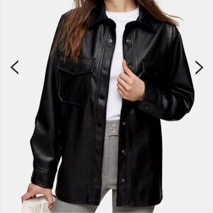 Women’s Topshop Black Faux Leather Shacket Size 12